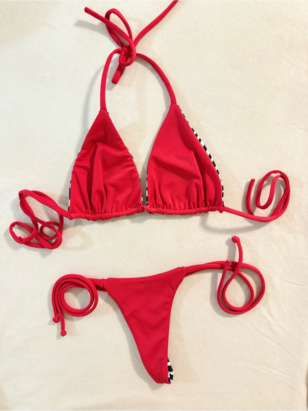 Red String Zebra Print Triangle Bikini - Picture 4 of 16